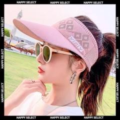 ゴルフウェアサンバイザーレディース♪春夏ピンク UVカットニット大きめ日焼け止め