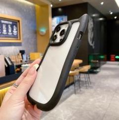 【数量限定】iPhone16E用 猫耳型クリアハードケース 　枠ブラック　黒