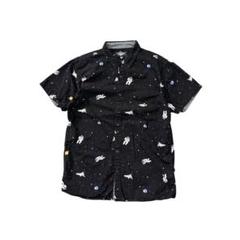 7SM3【Eighty Eight】宇宙飛行士　スペースシャトル　総柄シャツ　黒