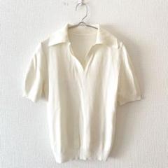 ☆【セゾンドパピヨン】ポロセーター キーネック 半袖 無地 シンプル M