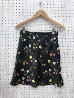 90's ボーホーシック 海外ガール古着　シック花柄シャイニーサテンスカート