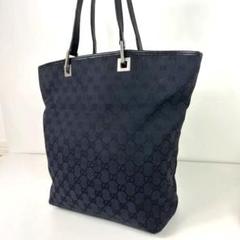 GUCCI GGキャンバス レザー　トートバッグ　ブラック　GG ハンドバッグ