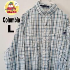 USA古着 Columbia　長袖フィッシングシャツL　ホワイトライトブルー