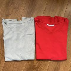 ほぼ新品 美品 ZARA コットンTシャツ ブルーグレー 赤 M 2枚セット