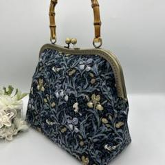 ハンドメイド】西陣織金襴 金糸 ラメ糸ハンド バッグ バンブー