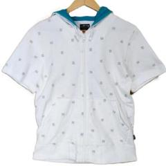 STUSSY ステューシー パーカー フーディー 半袖 フード 総柄 白 ロゴ