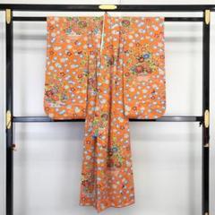 子供着物 紅型 花柄 金駒刺繍 オレンジ色 七五三 7歳 10歳 CK-7014 子供着物 紅型 花柄 金駒刺繍 オレンジ色 七五三 7歳 10歳 CK