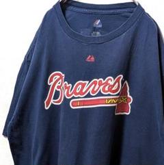 マジェスティックMLBアトランタブレーブス16 Tシャツネイビー紺色XL古着