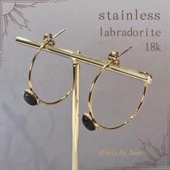 ピアス 18k 316l ステンレス ラブラドライト 天然石 ゴールド 大ぶり