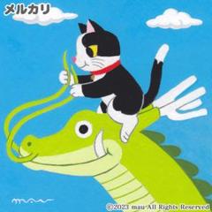 龍に導かれ　猫　絵　イラスト 原画「竜 と ハチワレ猫」竜/辰年/干支/猫/龍/イラスト/絵画/絵
