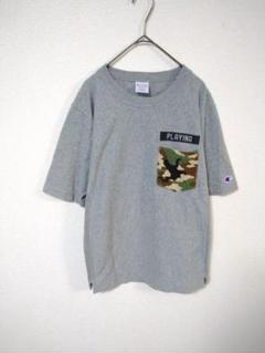 人気　リバースウィーブ　チャンピオン　Tシャツ　レディースM　グレー　綿　カモ柄