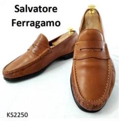 美品 サルヴァトーレ フェラガモ キャンバス本革レザーコインローファーパンプス Salvatore Ferragamo - サルヴァトーレ フェラガモ Salvatore