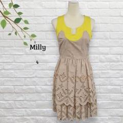 ミリー　Milly　カットワークワンピース　ノースリーブ　ノーカラー　フレア
