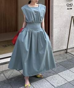 YUGA_YGMC◆スクエアネック ロングフレアワンピース◆ライトブルー◆F