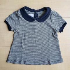 プチバトー 丸襟カットソー ミラレ ネイビー 74cm