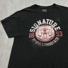 熊イラスト　半袖Ｔシャツ　ロゴプリント　トップス　古着　ブラック 　M