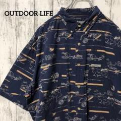 C2152 OUTDOOR LIFE ワークシャツ 半袖シャツ フィッシング柄