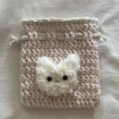 ねこの巾着ポーチ ハンドメイド 編み物