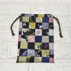 市松モダン黒猫さん♪ハンドメイド＊御朱印帳入れ☆巾着袋