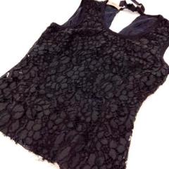 PRADA トップス ノースリーブ レース 花柄 バックリボン ダメージ加工