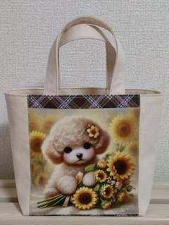 【手づくり】ミニトート1325 お散歩バッグ ランチバッグ いちご 犬【８５】