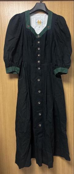 チロルワンピース ロング ドレス 黒緑 古着 vintageのサムネイル