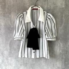 madame etsuko shop 半袖ブラウス ビックリボン 切替 シアー