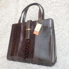 未使用タグ付き✨オーストリッチレッグ　ハンドバック　エキゾチックレザー　こげ茶