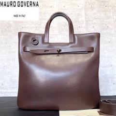 【MAURO GOVERNA】カーフレザー ブラウン シルバー金具 ハンドバッグ