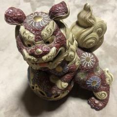 陶器製獅子像 多色 金属装飾付き　九谷焼 九谷焼 8号剣獅子 緑彩 陶幸 マルヨネ 九谷焼マルヨネ 陶芸窯和陶房