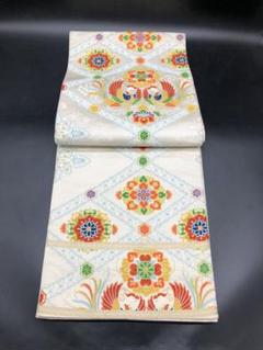 レトロアンティーク 石摺唐楽帯伝統的工芸品袋帯 刺繍絵柄