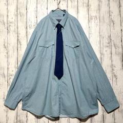 古着　長袖ネクタイシャツ　総柄シャツ　2XL ビッグサイズ 水色