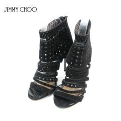 美品 JIMMY CHOO 38 24.5 オープントゥサンダル 黒/ED23
