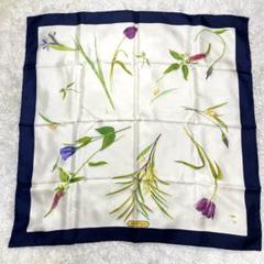 【美品】フェラガモ　スカーフ　大判　ビッグ　シルク　100　総柄　絵画風　花柄 美品】フェラガモ スカーフ 大判 ビッグ シルク 100 総柄 絵画風
