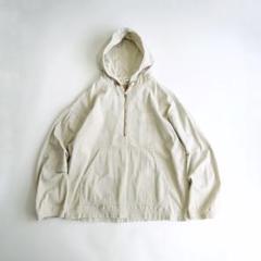 90s 企業刺繍ロゴ　コーデュロイアノラックパーカー　白　M ゆるだぼ　古着