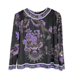 マカ147 超美品 レオナール 長袖カットソー ブラック 花柄