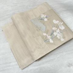 夏帯 名古屋帯 紗 上品な菖蒲 銀彩 開き仕立て 正絹 着物 RO-4288 夏帯 名古屋帯 紗 上品な菖蒲 銀彩 開き仕立て 正絹 着物 RO