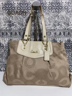 【中古】COACH コーチ F20049 オプアート トートバッグ ベージュ