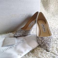ジミーチュウ　Romy85 グリッターパンプス　シルバー Platinum Ice Dusty Glitter Pointy Toe Pumps | Romy 85