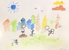 不思議な街の住民 水彩画 原画