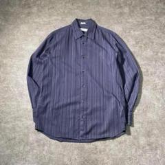 【Calvin Klein】ストライプ柄　ビジネスシャツ　ネイビー　古着ZBS2