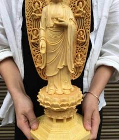 極上質 桧木木彫り 大日如来仏像 置物