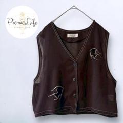 美品❤【Sioneel 】シアーベスト 魚切り抜きショート丈 Vネック L