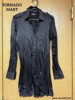 TORNADO MARTシワ加工 シルク調 ブラックロングシャツ