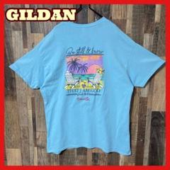 ブルー XL ハワイアン ビーチ リゾート ギルダン メンズ古着 半袖 Tシャツ