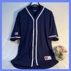 ブラウニー Browny ネイビー ボタンTシャツ M 野球　ユニフォーム風