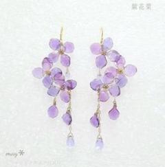 未使用　ハンドメイド　紫花菜ピアス　花　フラワー　ディップアート　パープル