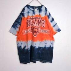 Tシャツ (XL) タイダイ柄 大きめ プリント オレンジ 紺色 古着