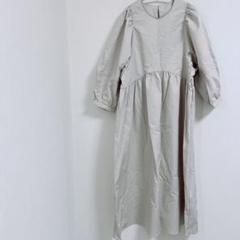 mysaベージュ 七分袖のパウスリーブワンピース