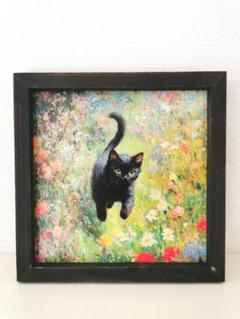 赤綿　絵画　アート　赤いマントの黒猫 赤綿 絵画 アート 赤いマントの黒猫